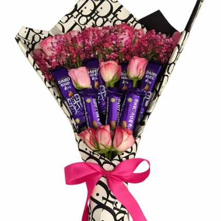 Chocolate Bouquet With Fresh Roses