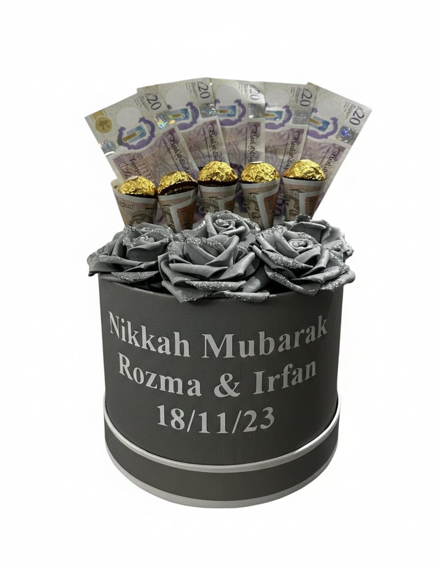 Money Bouquet With Artificial Roses Money Bouquet With Artificial Roses & Personalisation - Image 1